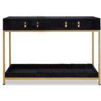 Orsina Hair on Hide Console Table, Black Modern Console Table with 2 Drawer Storage, Luxe Design with Gold Frame
