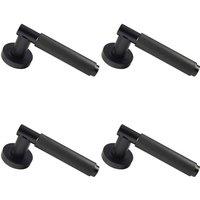 Loops 4x PAIR Knurled Grip Round Bar Handle on Round Rose Concealed Fix Matt Black