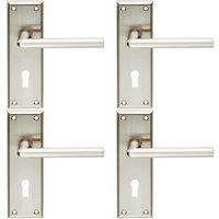 Loops 4x PAIR Rounded Lever on Lock Backplate Door Handle 150 x 50mm Satin Nickel in Metallics