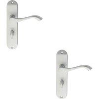 Loops 2x PAIR Curved Handle on Chamfered Bathroom Backplate 180 x 40mm Satin Chrome