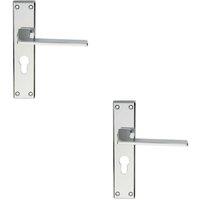 Loops 2x Flat Straight Lever on Euro Lock Backplate Handle 180 x 40mm Polished Chrome