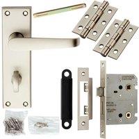 Loops Door Handle & Bathroom Lock Pack Satin Chrome Victorian Straight Lever Backplate