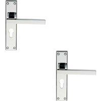 Loops 2x PAIR Straight Square Lever on Euro Lock Backplate 180 x 40mm Polished Chrome