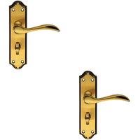 Loops 2x PAIR Curved Door Handle Lever on Bathroom Backplate 180 x 45mm Brushed Bronze