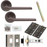Loops Door Handle & Latch Pack Matt Bronze Slim Rounded Lever Screwless Round Rose