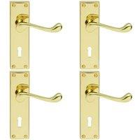 Loops 4x Victorian Scroll Lever on Rectangular Lock Backplate 155 x 41mm Brass in Metallics