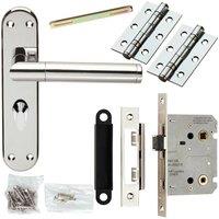 Loops Door Handle & Bathroom Lock Pack Chrome Straight Round Bar Thumb Turn Backplate
