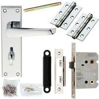 Loops Door Handle & Bathroom Lock Pack Chrome Victorian Straight 150 x 43mm Backplate