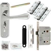 Loops Door Handle & Bathroom Lock Pack Chrome Heavy Duty Prism Thumb Turn Backplate