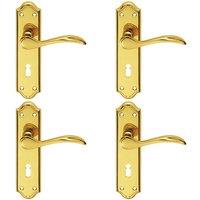 Loops 4x PAIR Curved Door Handle Lever on Lock Backplate 180 x 45mm Polished Brass in Metallics
