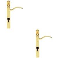Loops 2x Scroll Lever Door Handle on Lock Backplate Polished Brass 208mm X 25mm in Metallics