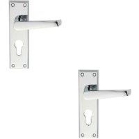 Loops 2x PAIR Straight Victorian Lever on Euro Lock Backplate 150 x 43mm Chrome