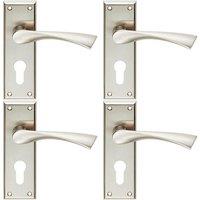 Loops 4x PAIR Angular Lever on Euro Lock Backplate Handle 150 x 50mm Satin Nickel in Metallics
