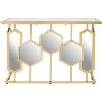 Orsina Geometric Console Table For Sitting Area, Modern Design Decorative Table, Table With Hexagonal Mirror Base in Gold