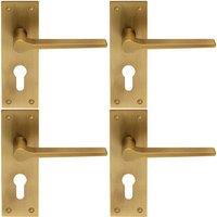 Loops 4x PAIR Flat Straight Lever on Slim Euro Lock Backplate 150 x 50mm Antique Brass in Metallics