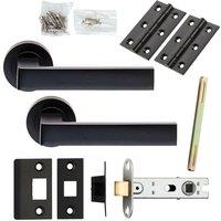 Loops Door Handle & Latch Pack Matt Black Straight Square Lever Screwless Round Rose