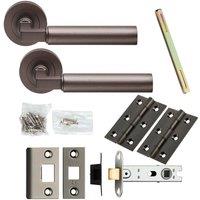 Loops Door Handle & Latch Pack Matt Bronze Straight Round Bar Screwless Round Rose