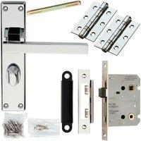 Loops Door Handle & Bathroom Lock Pack Chrome Straight Square Thumb Turn Backplate