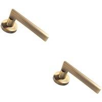Loops 2x PAIR Straight Plinth Mounted Lever on Round Rose Concealed Fix Antique Brass in Metallics