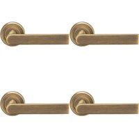 Loops 4x PAIR Flat Rectangular Bar Handle on Round Rose Concealed Fix Antique Brass in Metallics