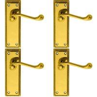 Loops 4x PAIR Reeded Design Scroll Lever on Latch Backplate 150 x 48mm Polished Brass in Metallics
