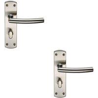 Loops 2x Arched Lever on Bathroom Backplate Door Handle Thumbturn Lock Satin Steel in Metallics