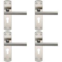 Loops 4x Mitred T Bar Lever Door Handle on Euro Lock Backplate 172 x 44mm Satin Steel in Metallics