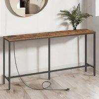 Pirlo Plush Industrial 160CM Wide Console Table With Charging Station Rustic Brown Hallway Furniture