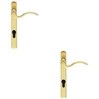 Loops 2x Scroll Lever Door Handle on Lock Backplate Polished Brass 208mm X 25mm in Metallics