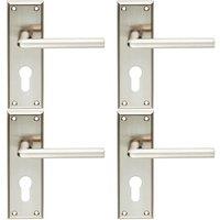 Loops 4x PAIR Rounded Lever on Euro Lock Backplate Handle 150 x 50mm Satin Nickel in Metallics
