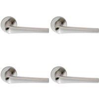 Loops 4x PAIR Straight Flat Topped Bar Handle on Round Rose Concealed Fix Satin Steel in Metallics