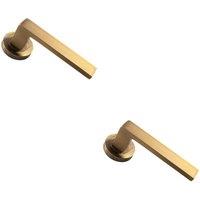 Loops 2x PAIR Straight Square Handle on Round Rose Concealed Fix Antique Brass in Metallics