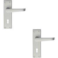 Loops 2x PAIR Straight Victorian Handle on Lock Backplate 150 x 43mm Satin Chrome
