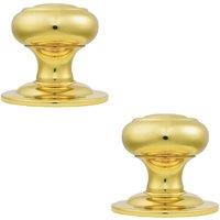 Loops 2x 75mm Centre Door Knob Polished Brass Outdoor External Front Door Handle in Metallics