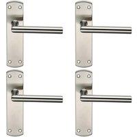 Loops 4x Mitred Lever Door Handle on Latch Backplate 172 x 44mm Satin Steel in Metallics
