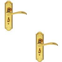 Loops 2x PAIR Curved Door Handle Lever on Bathroom Backplate 180 x 45mm Polished Brass in Metallics