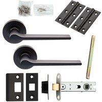 Loops Door Handle & Latch Pack Matt Black Straight Rounded Bar Screwless Round Rose