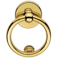 Loops Ring Door Knocker Strike Plate Included 115mm Fixing Centres Polished Brass in Metallics