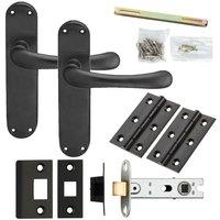 Loops Door Handle & Latch Pack Matt Black Smooth Rounded Lever Slim Curved Backplate