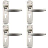 Loops 4x Curved Bar Lever Door Handle on Euro Lock Backplate 172 x 44mm Satin Steel in Metallics