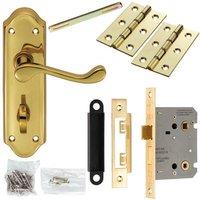 Loops Door Handle & Bathroom Lock Pack Brass Victorian Scroll Lever Turn Backplate in Metallics