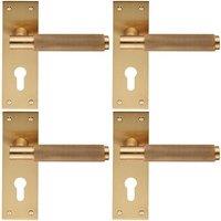 Loops 4x PAIR Knurled Round Handle on Slim Euro Lock Backplate 150 x 50mm Satin Brass in Metallics