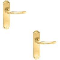 Loops 2x PAIR Slim Round Bar Handle on Shaped Latch Backplate 185 x 40mm Satin Brass in Metallics