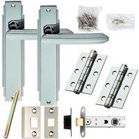 Loops Door Handle & Latch Pack Chrome Art Deco Premium Lever on Backplate 205 x 45mm