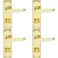 Loops 4x Victorian Flat Lever on Bathroom Backplate Handle 150 x 42mm Polished Brass in Metallics
