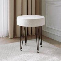 CARME HOME Alaya Ivory Boucl Fabric Stool with Black metal Hair Pin Legs in White