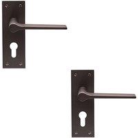 Loops 2x PAIR Flat Straight Handle on Slim Euro Lock Backplate 150 x 50mm Matt Bronze