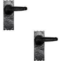 Loops 2x PAIR Forged Straight Lever Handle on Latch Backplate 155 x 55mm Black Antique