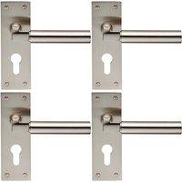 Loops 4x PAIR Round Bar Handle on Slim Euro Lock Backplate 150 x 50mm Satin Nickel in Metallics