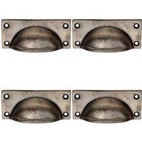 Loops 4x Square Plate Cabinet Cup Handle 90 x 40.5mm 77 x 28mm Fixings Pewter